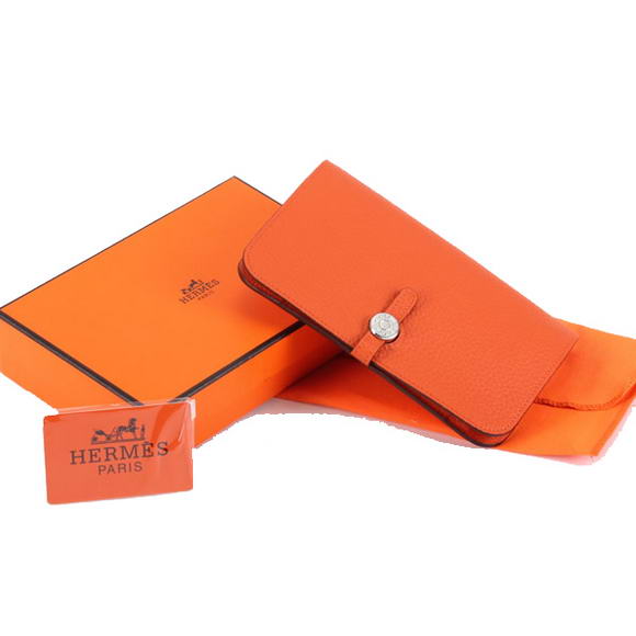 1:1 Quality Hermes Dogon Combined Wallets A508 Orange Replica - Click Image to Close